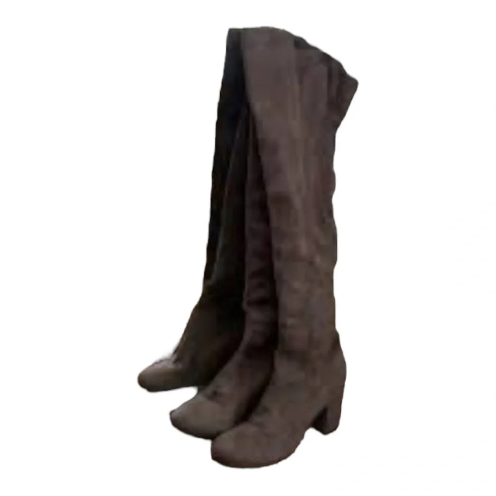 Treasure & Bond Over the Knee Faux Suede Brown Boots 3” Covered Heel 11